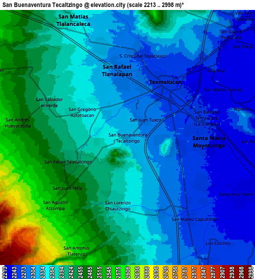 Zoom OUT 2x San Buenaventura Tecaltzingo, Mexico elevation map