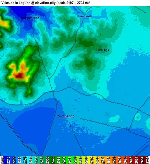 Zoom OUT 2x Villas de la Laguna, Mexico elevation map