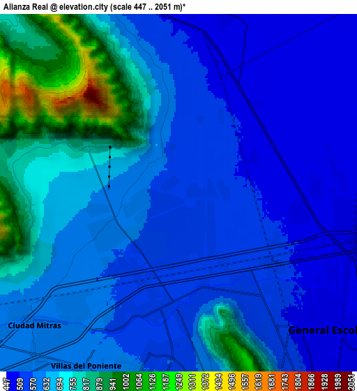 Zoom OUT 2x Alianza Real, Mexico elevation map