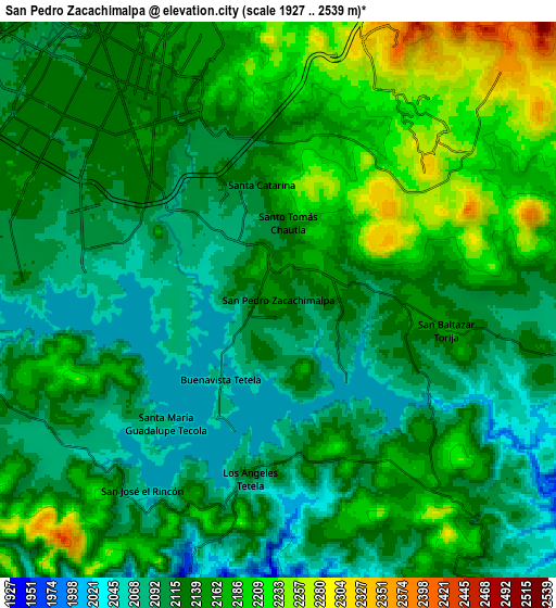 Zoom OUT 2x San Pedro Zacachimalpa, Mexico elevation map