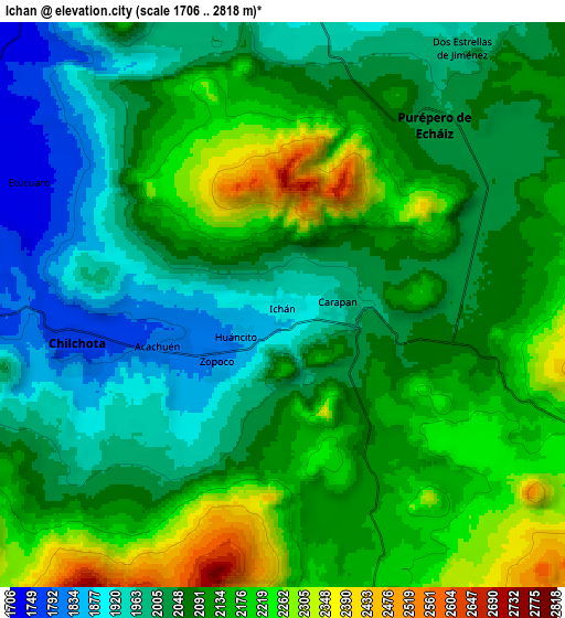 Zoom OUT 2x Ichán, Mexico elevation map