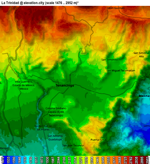 Zoom OUT 2x La Trinidad, Mexico elevation map