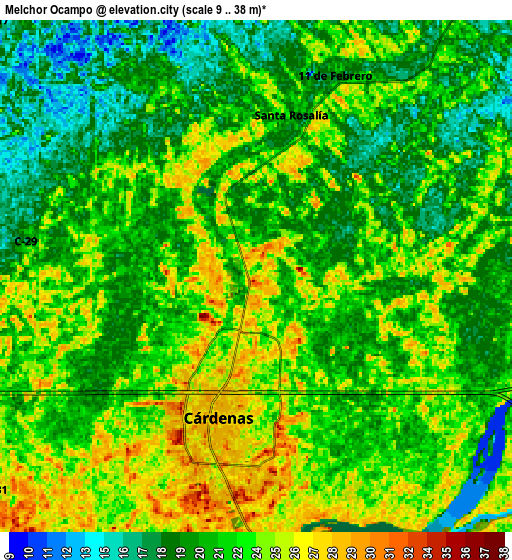 Zoom OUT 2x Melchor Ocampo, Mexico elevation map