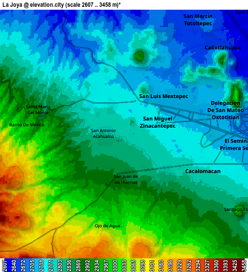 Zoom OUT 2x La Joya, Mexico elevation map