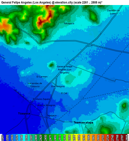 Zoom OUT 2x General Felipe Ángeles (Los Ángeles), Mexico elevation map