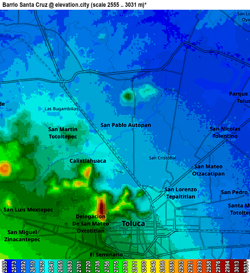 Zoom OUT 2x Barrio Santa Cruz, Mexico elevation map