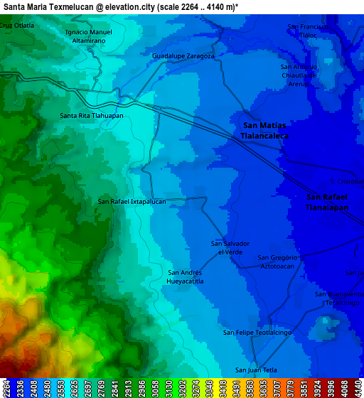 Zoom OUT 2x Santa María Texmelucan, Mexico elevation map