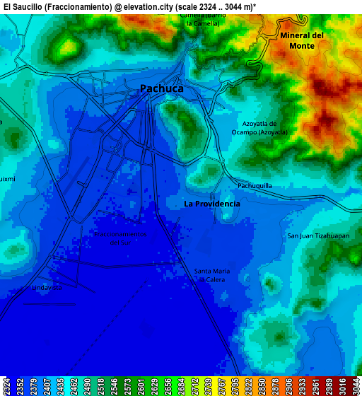 Zoom OUT 2x El Saucillo (Fraccionamiento), Mexico elevation map