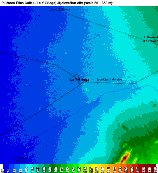 Zoom OUT 2x Plutarco Elías Calles (La Y Griega), Mexico elevation map