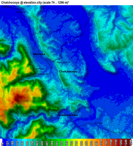 Zoom OUT 2x Chalchocoyo, Mexico elevation map