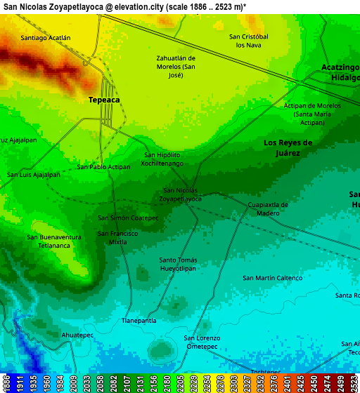 Zoom OUT 2x San Nicolás Zoyapetlayoca, Mexico elevation map