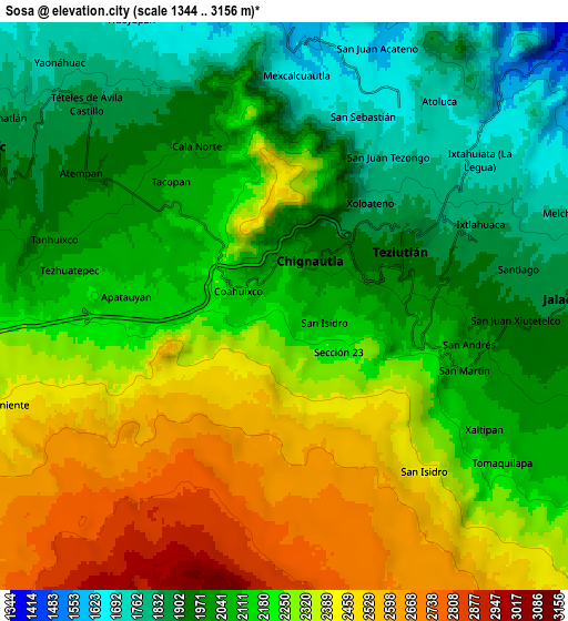 Zoom OUT 2x Sosa, Mexico elevation map