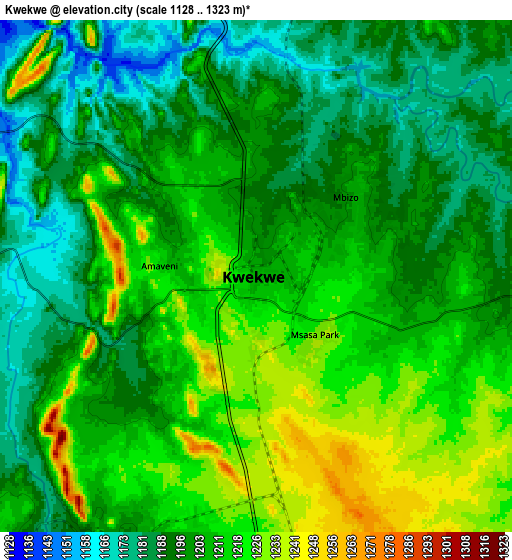 Zoom OUT 2x Kwekwe, Zimbabwe elevation map