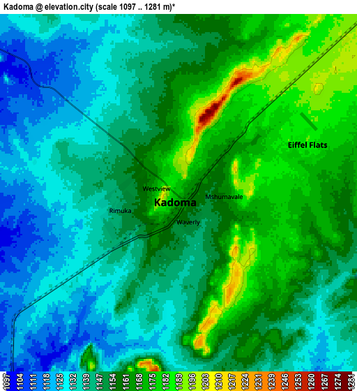 Zoom OUT 2x Kadoma, Zimbabwe elevation map