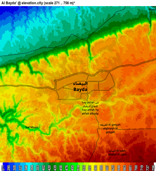 Zoom OUT 2x Al Bayḑā’, Libya elevation map
