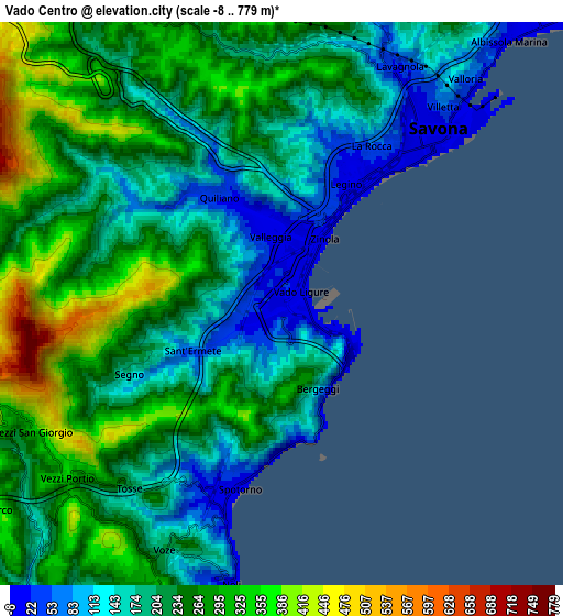 Zoom OUT 2x Vado Centro, Italy elevation map