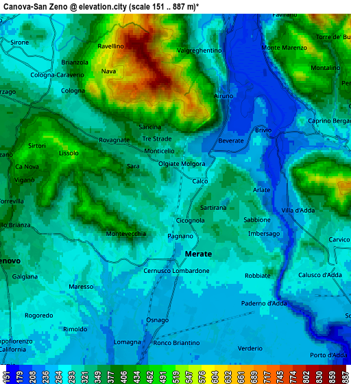 Zoom OUT 2x Canova-San Zeno, Italy elevation map