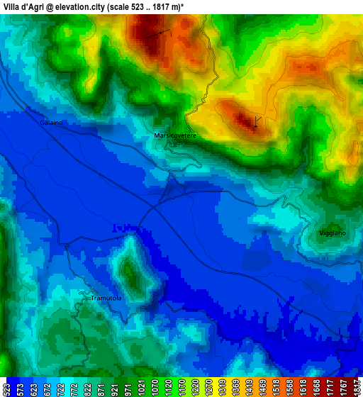 Zoom OUT 2x Villa d'Agri, Italy elevation map