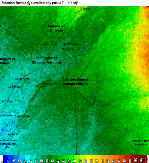 Zoom OUT 2x Estacion Bamoa, Mexico elevation map