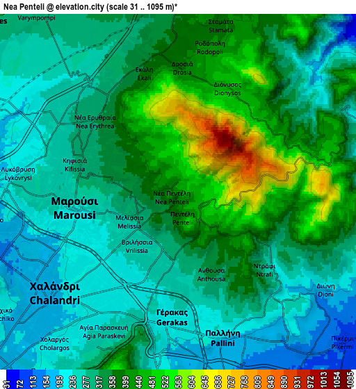 Zoom OUT 2x Néa Pentéli, Greece elevation map