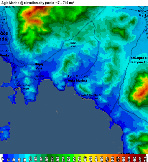 Zoom OUT 2x Agía Marína, Greece elevation map