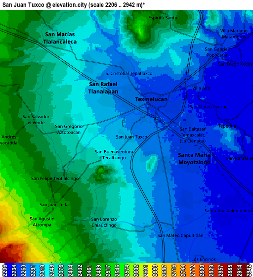 Zoom OUT 2x San Juan Tuxco, Mexico elevation map