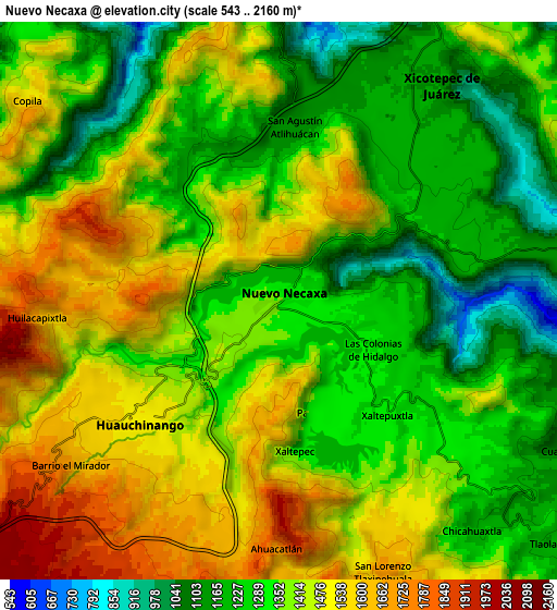 Zoom OUT 2x Nuevo Necaxa, Mexico elevation map