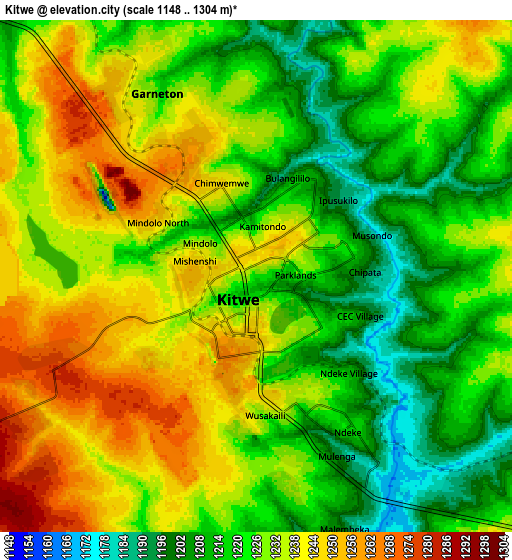 Zoom OUT 2x Kitwe, Zambia elevation map