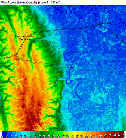 Zoom OUT 2x Villa Azueta, Mexico elevation map