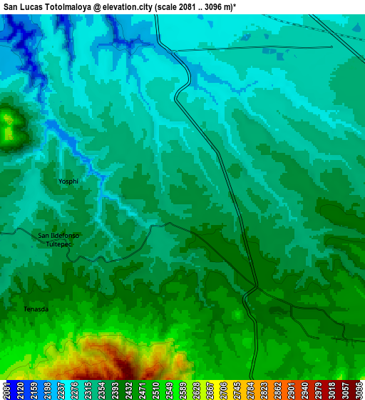 Zoom OUT 2x San Lucas Totolmaloya, Mexico elevation map