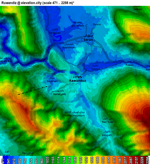 Zoom OUT 2x Ruwāndiz, Iraq elevation map