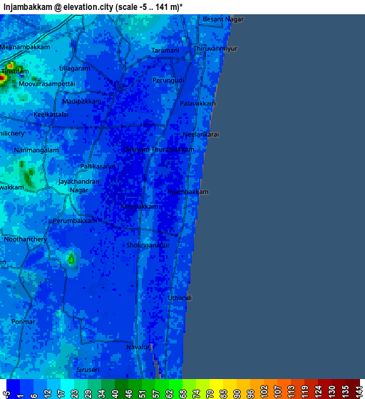 Zoom OUT 2x Injambakkam, India elevation map