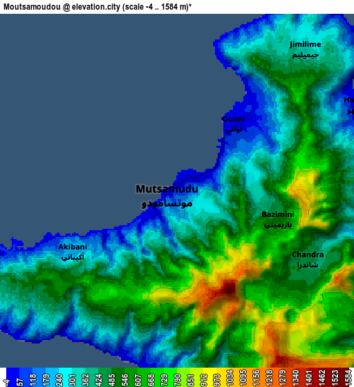 Zoom OUT 2x Moutsamoudou, Comoros elevation map