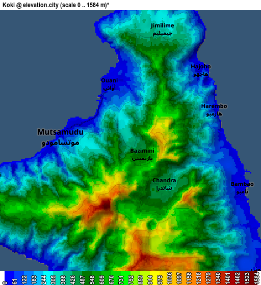 Zoom OUT 2x Koki, Comoros elevation map