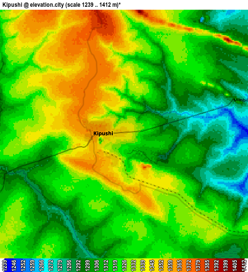 Zoom OUT 2x Kipushi, Democratic Republic of the Congo elevation map