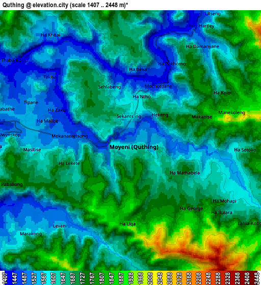 Zoom OUT 2x Quthing, Lesotho elevation map