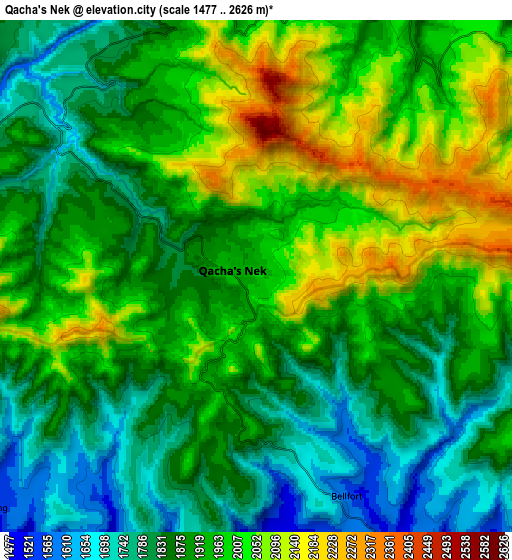 Zoom OUT 2x Qacha’s Nek, Lesotho elevation map