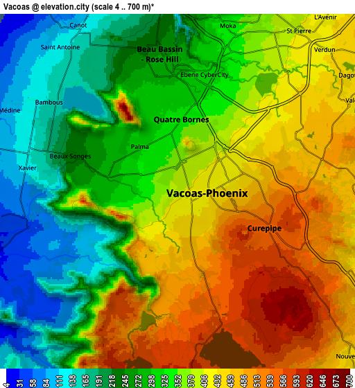 Zoom OUT 2x Vacoas, Mauritius elevation map
