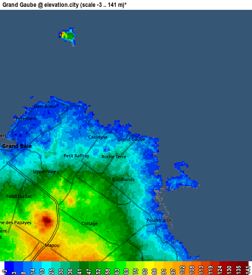 Zoom OUT 2x Grand Gaube, Mauritius elevation map