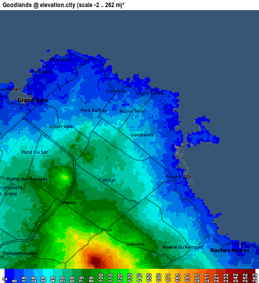 Zoom OUT 2x Goodlands, Mauritius elevation map