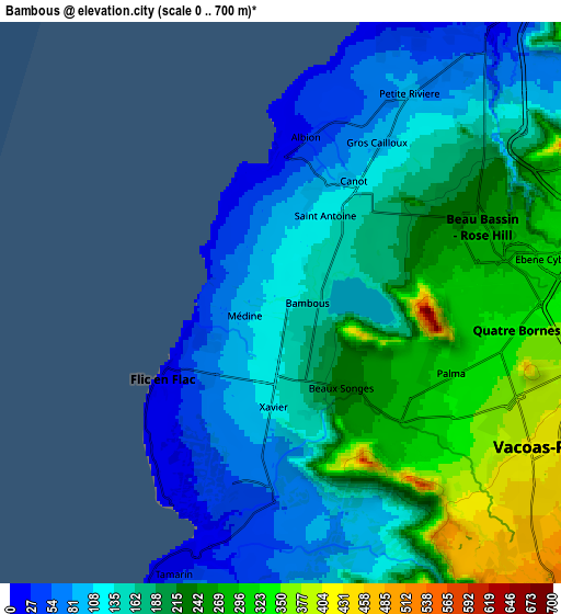 Zoom OUT 2x Bambous, Mauritius elevation map