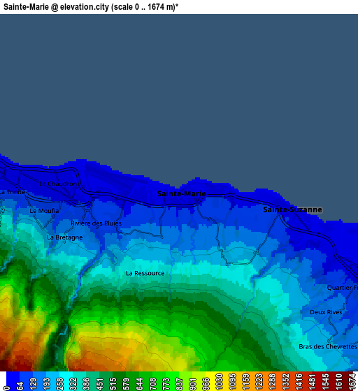 Zoom OUT 2x Sainte-Marie, Reunion elevation map
