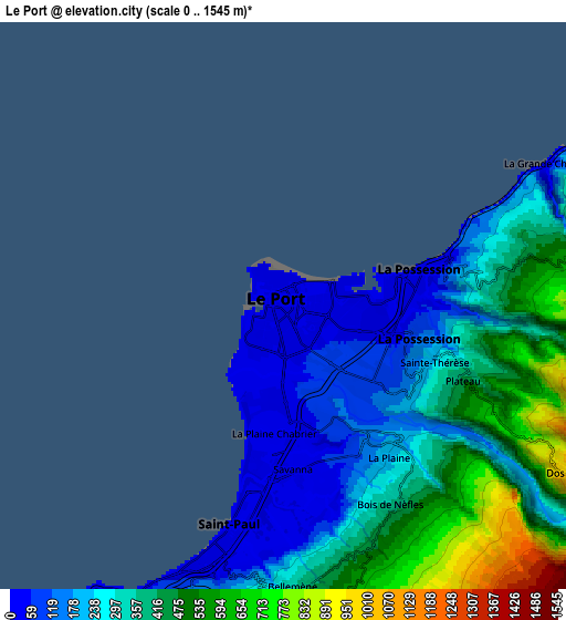 Zoom OUT 2x Le Port, Reunion elevation map