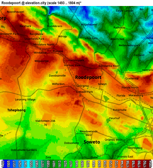 Zoom OUT 2x Roodepoort, South Africa elevation map