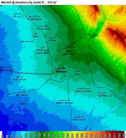 Zoom OUT 2x Mandalī, Iraq elevation map