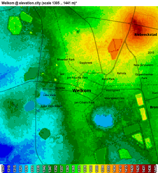 Zoom OUT 2x Welkom, South Africa elevation map