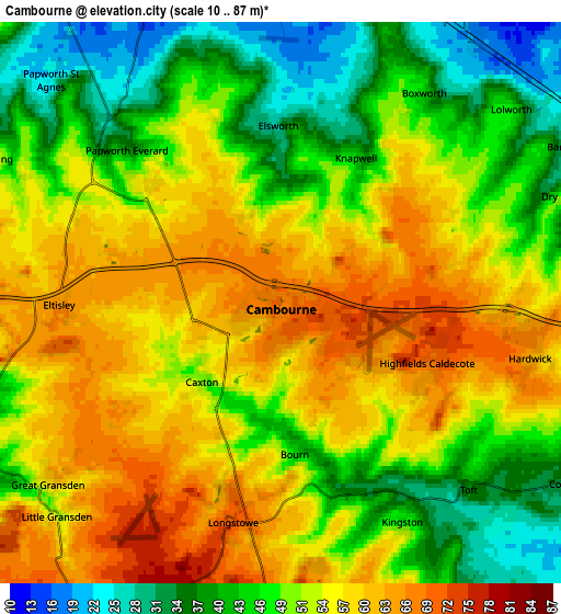 Zoom OUT 2x Cambourne, United Kingdom elevation map