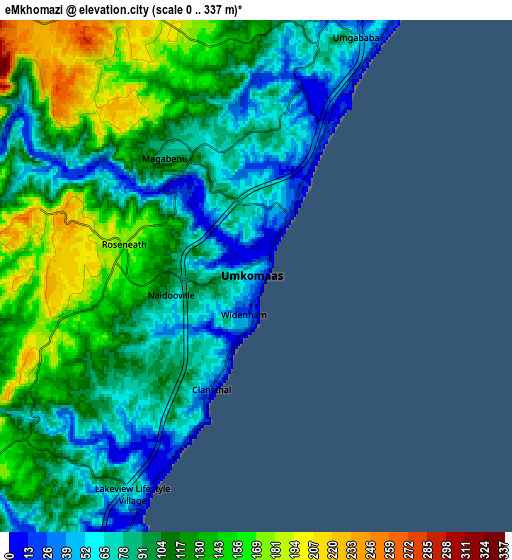 Zoom OUT 2x eMkhomazi, South Africa elevation map