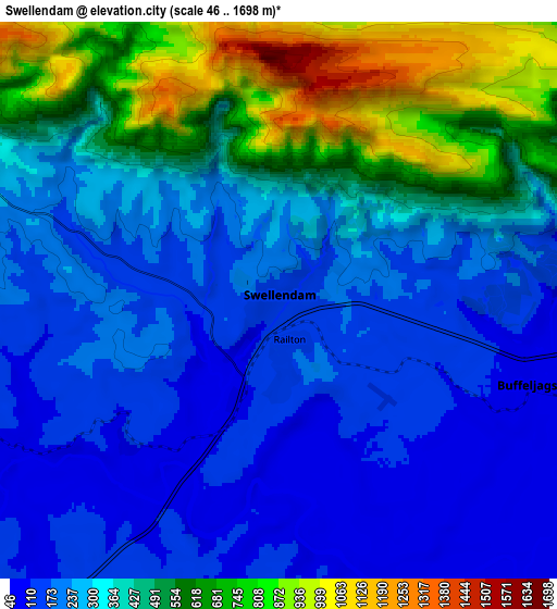 Zoom OUT 2x Swellendam, South Africa elevation map