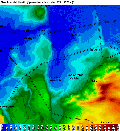 Zoom OUT 2x San Juan del Llanito, Mexico elevation map